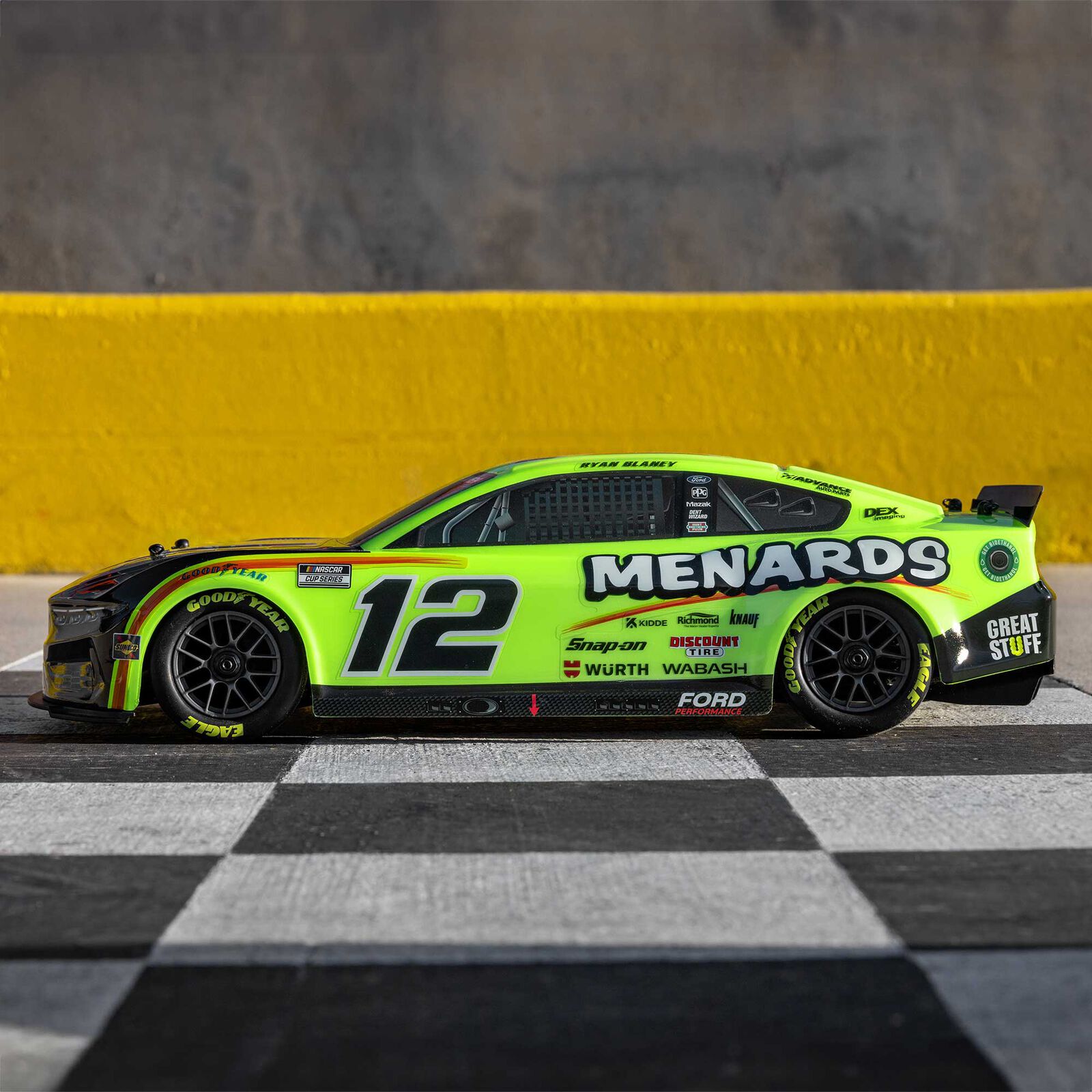 Team Losi - 1/12 NASCAR RC Racecar Ryan Blaney No. 12 2024 Menards Ford Mustang 2S AWD RTR Brushed On-Road (Battery & Charger Included), Yellow