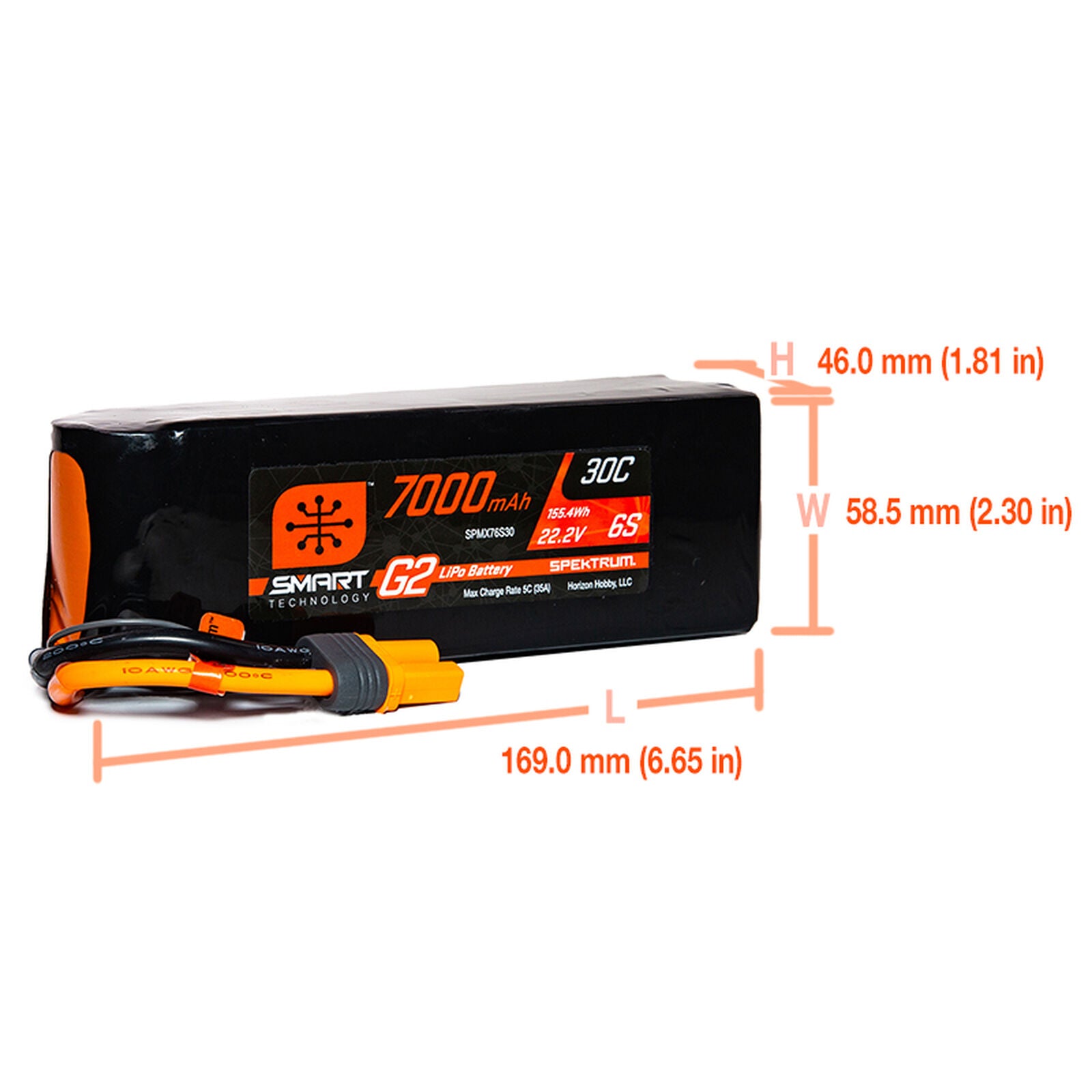 Spektrum RC - 22.2V 7000mAh 6S 30C Smart G2 LiPo Battery: IC5