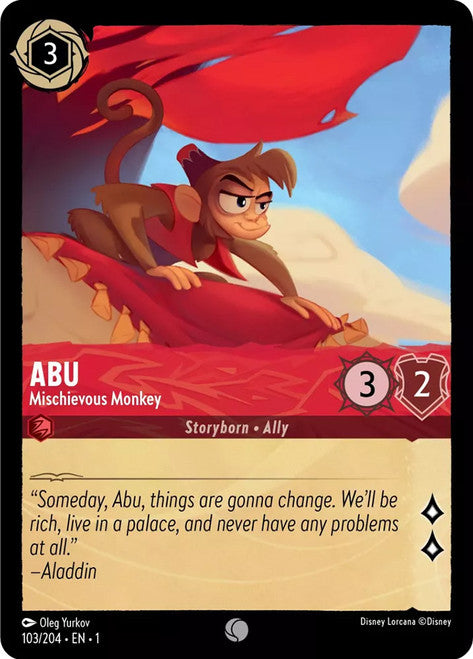Carta Abu - Mischievous Monkey,Set The First Chapter, Número de Tarjeta 103 , Color Ruby, Rarity Common