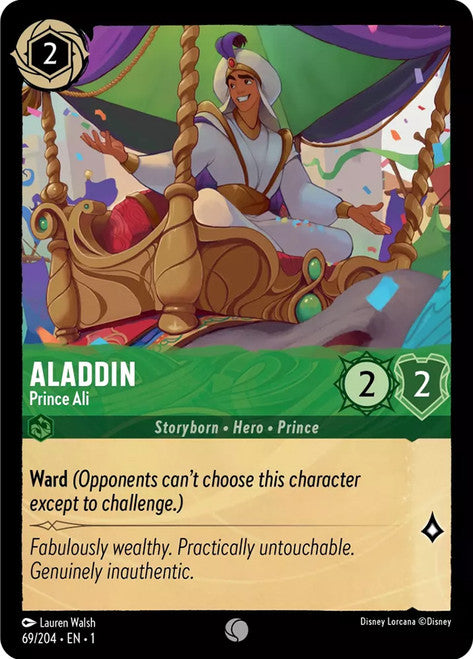 Carta Aladdin - Prince Ali,Set The First Chapter, Número de Tarjeta 69 , Color Emerald, Rarity Common