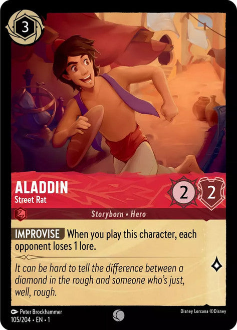 Carta Aladdin - Street Rat,Set The First Chapter, Número de Tarjeta 105 , Color Ruby, Rarity Common