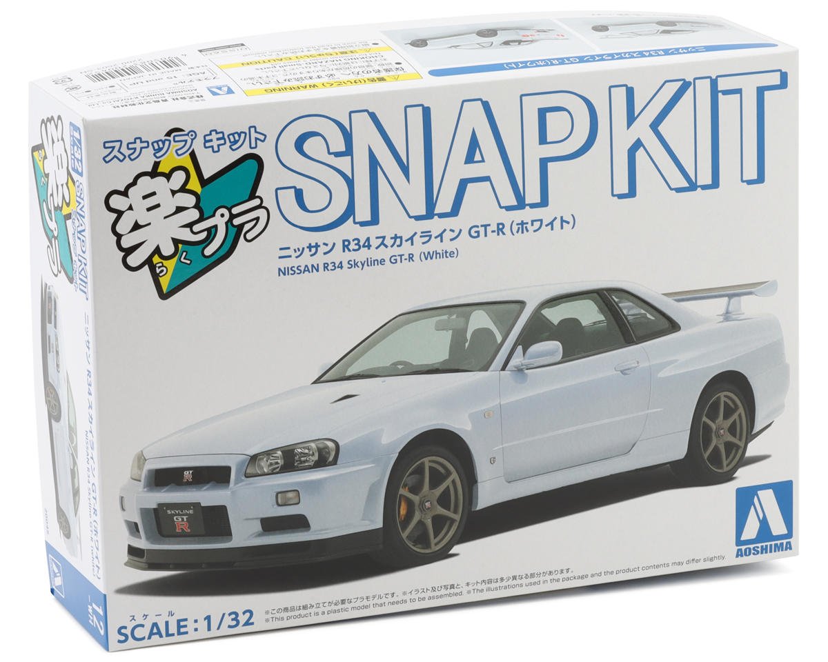 Aoshima Model Kits - 1/32 #12-WH Nissan R34 Skyline GT-R Plastic Model Snap Kit (White)