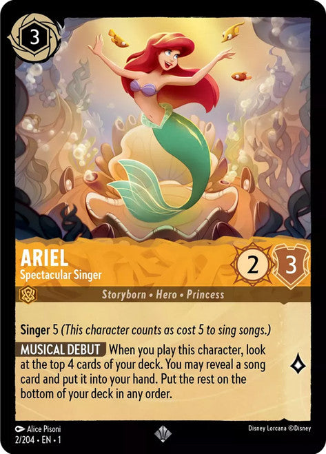 Carta Ariel - Spectacular Singer,Set The First Chapter, Número de Tarjeta 2 , Color Amber, Rarity Super Rare
