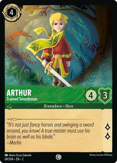 Carta Arthur - Trained Swordsman,Set Rise of the Floodborn , Número de Tarjeta 69 , Color Emerald, Rarity Common