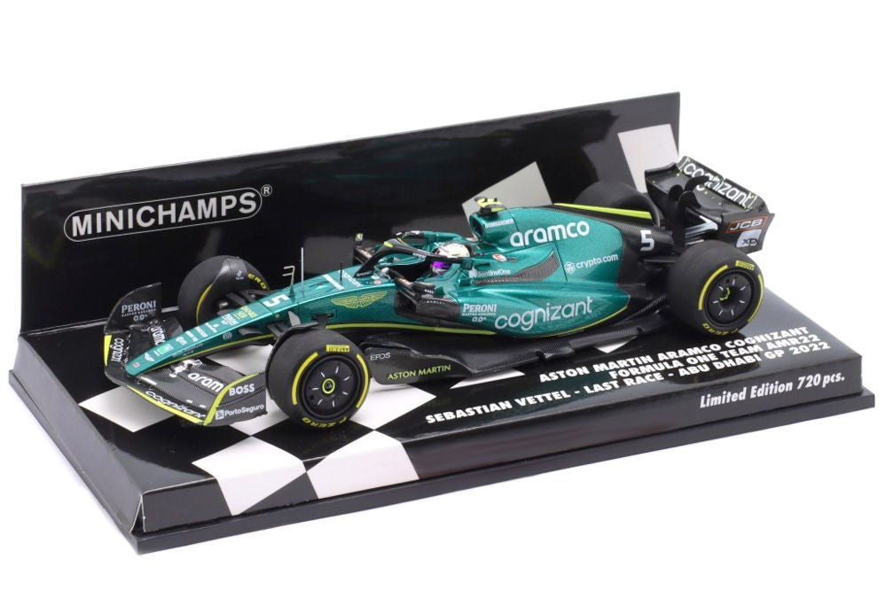 Minichamps - Sebastian Vettel Aston Martin AMR22 #5 Last Race Abu Dhabi GP F1 2022, escala 1:43
