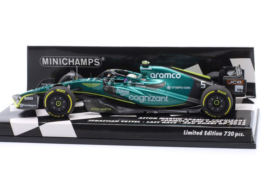 Minichamps - Sebastian Vettel Aston Martin AMR22 #5 Last Race Abu Dhabi GP F1 2022, escala 1:43