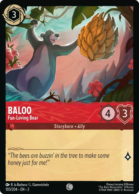 Carta Baloo - Fun-Loving Bear,Set Rise of the Floodborn , Número de Tarjeta 103 , Color Ruby, Rarity Common