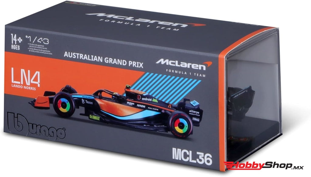 Bburago - Mclaren Racing Mcl36 #4 Australia Gp 2022 Lando Norris Escala 1:43 En Existencia
