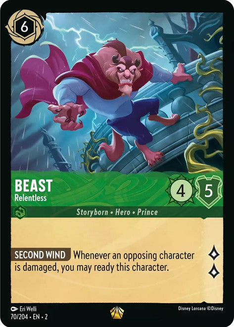 Carta Beast - Relentless,Set Rise of the Floodborn , Número de Tarjeta 70 , Color Emerald, Rarity Legendary