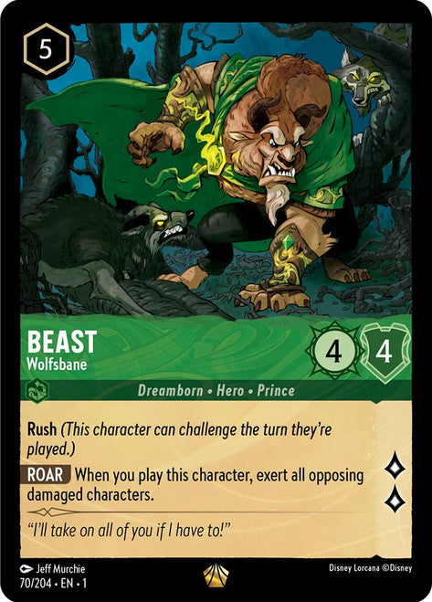 Carta Beast - Wolfsbane,Set The First Chapter, Número de Tarjeta 70 , Color Emerald, Rarity Legendary