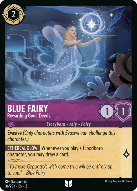 Carta Blue Fairy - Rewarding Good Deeds,Set Rise of the Floodborn , Número de Tarjeta 36 , Color Amethyst, Rarity Uncommon