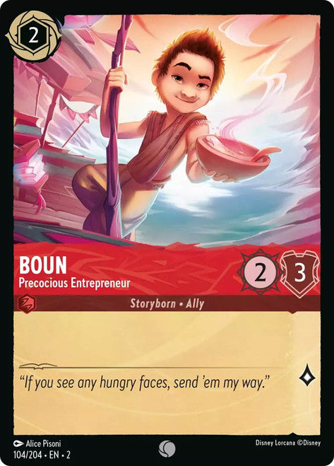 Carta Boun - Precocious Entrepreneur,Set Rise of the Floodborn , Número de Tarjeta 104 , Color Ruby, Rarity Common