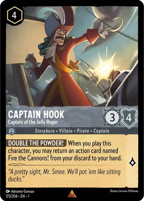 Carta Captain Hook - Captain of the Jolly Roger,Set The First Chapter, Número de Tarjeta 173 , Color Steel, Rarity Rare