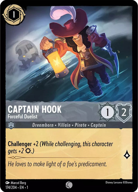 Carta Captain Hook - Forceful Duelist,Set The First Chapter, Número de Tarjeta 174 , Color Steel, Rarity Common