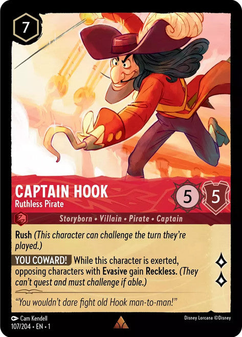 Carta Captain Hook - Ruthless Pirate,Set The First Chapter, Número de Tarjeta 107 , Color Ruby, Rarity Rare