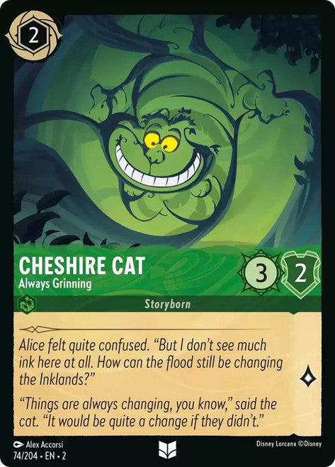 Carta Cheshire Cat - Always Grinning,Set Rise of the Floodborn , Número de Tarjeta 74 , Color Emerald, Rarity Uncommon