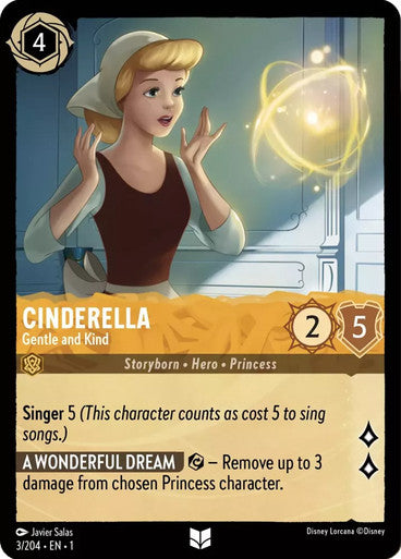 Carta Cinderella - Gentle and Kind,Set The First Chapter, Número de Tarjeta 3 , Color Amber, Rarity Uncommon