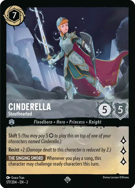 Carta Cinderella - Stouthearted,Set Rise of the Floodborn , Número de Tarjeta 177 , Color Steel, Rarity Super Rare