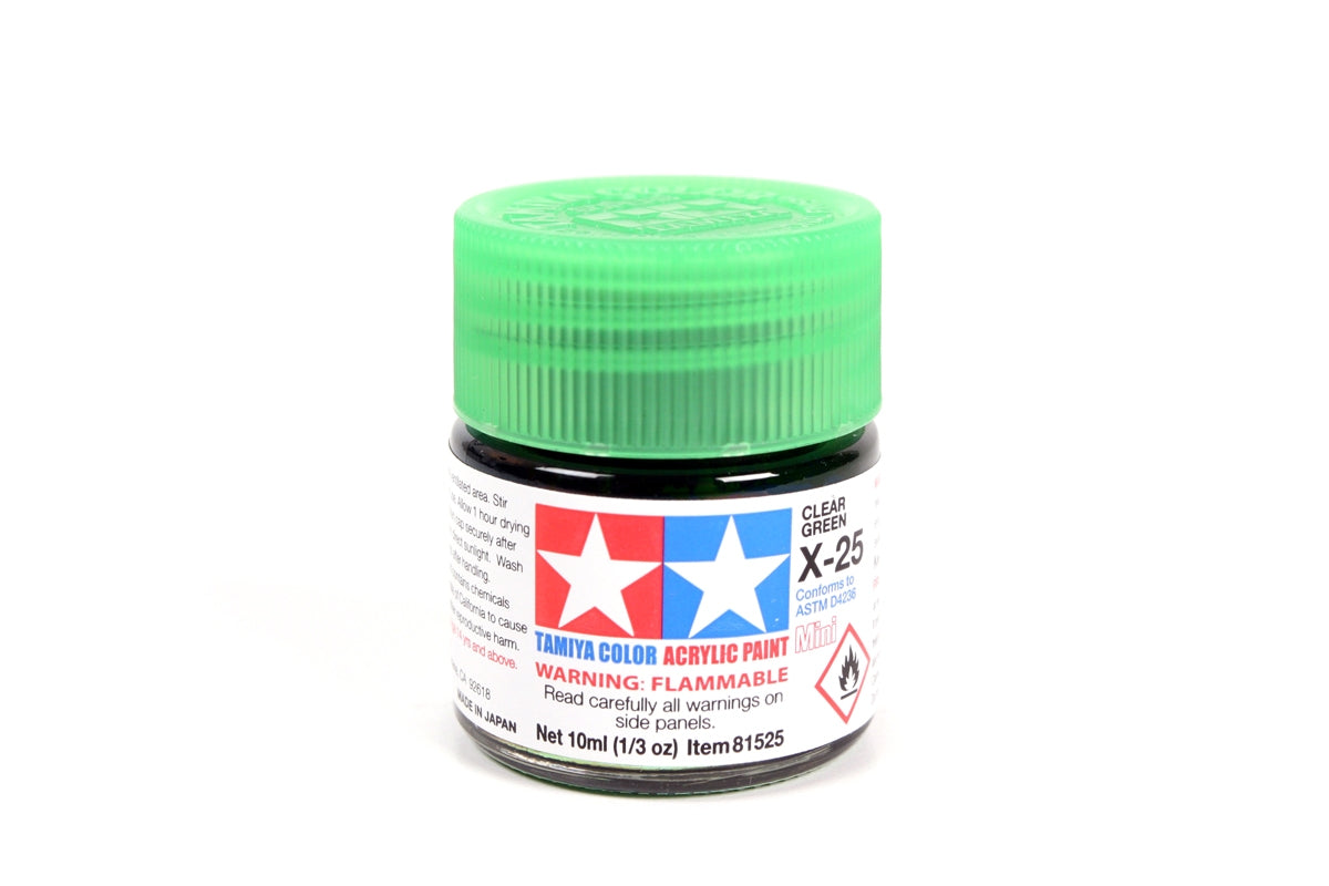 Tamiya - Acrylic Mini X-25 Clear Green Paint, 10ml Bottle
