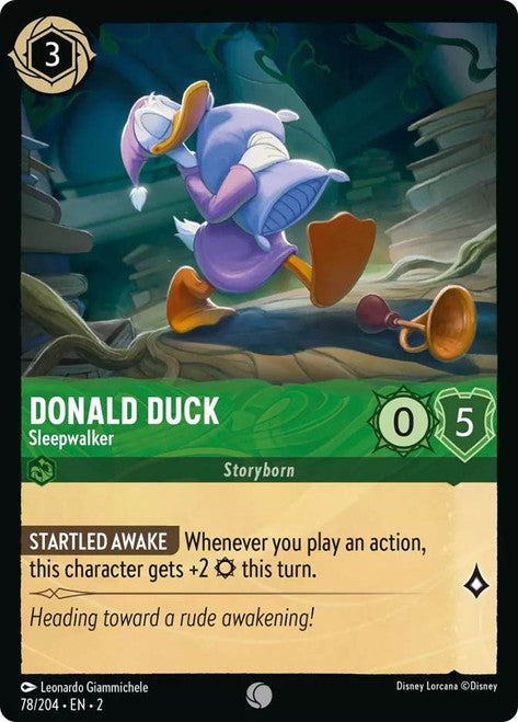 Carta Donald Duck - Sleepwalker,Set Rise of the Floodborn , Número de Tarjeta 78 , Color Emerald, Rarity Common