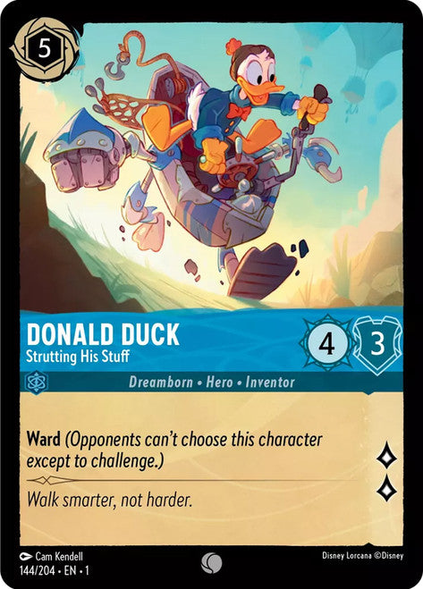 Carta Donald Duck - Strutting His Stuff,Set The First Chapter, Número de Tarjeta 144 , Color Sapphire, Rarity Common