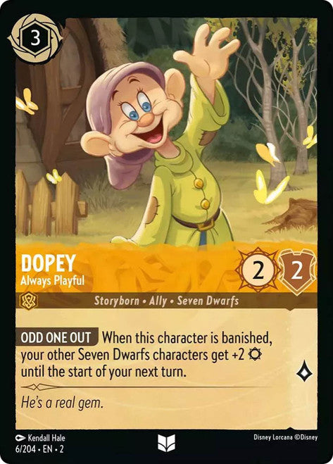 Carta Dopey - Always Playful,Set Rise of the Floodborn , Número de Tarjeta 6 , Color Amber, Rarity Uncommon