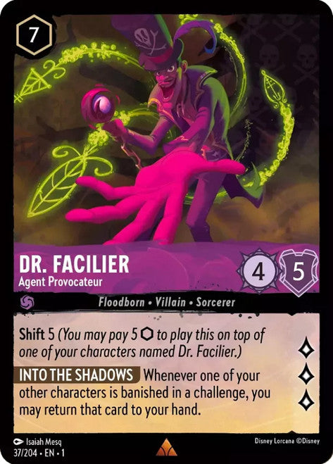 Carta Dr. Facilier - Agent Provocateur,Set The First Chapter, Número de Tarjeta 37 , Color Amethyst, Rarity Rare