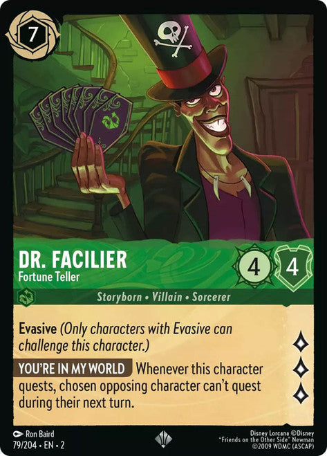 Carta Dr. Facilier - Fortune Teller,Set Rise of the Floodborn , Número de Tarjeta 79 , Color Emerald, Rarity Super Rare