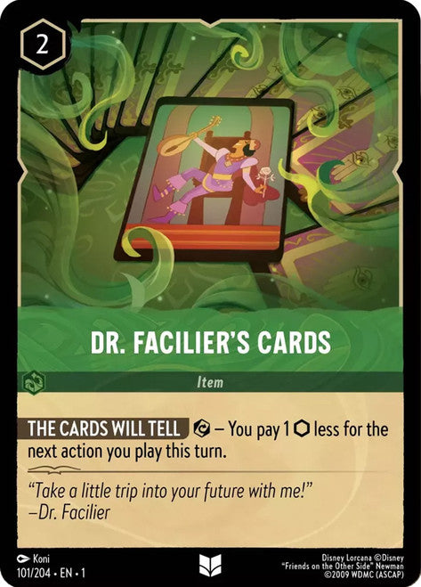 Carta Dr. Facilier's Cards,Set The First Chapter, Número de Tarjeta 101 , Color Emerald, Rarity Uncommon