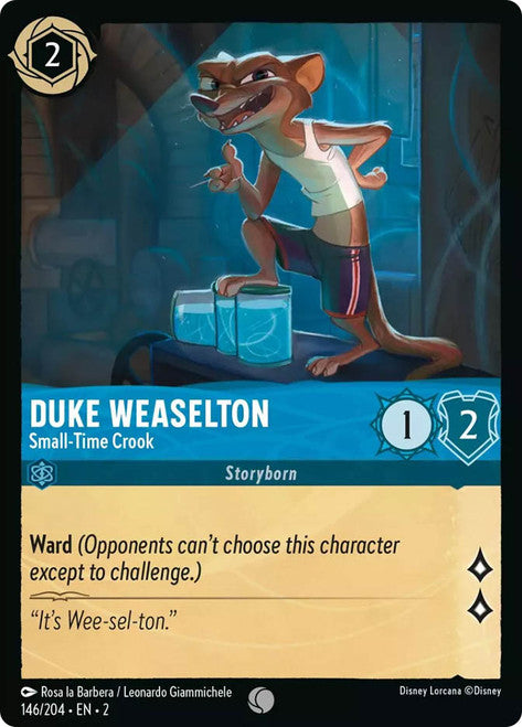 Carta Duke Weaselton - Small-Time Crook,Set Rise of the Floodborn , Número de Tarjeta 146 , Color Sapphire, Rarity Common