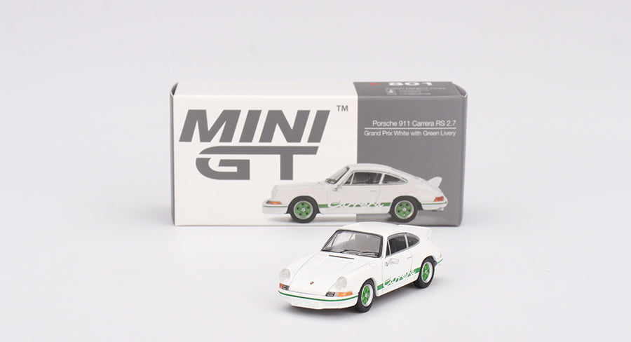 Mini GT - Porsche 911 Carrera RS 2.7 Grand Prix White with Green Livery 1/64