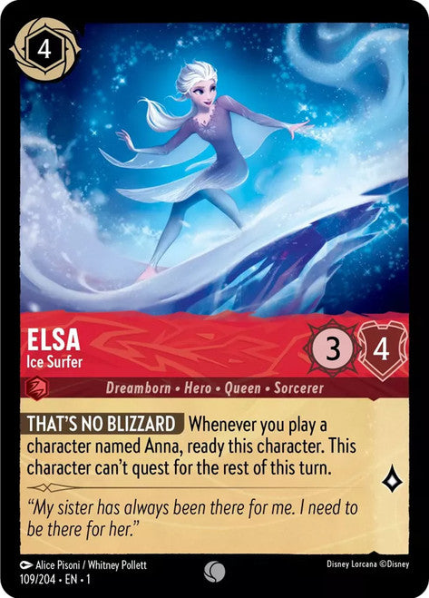 Carta Elsa - Ice Surfer,Set The First Chapter, Número de Tarjeta 109 , Color Ruby, Rarity Common
