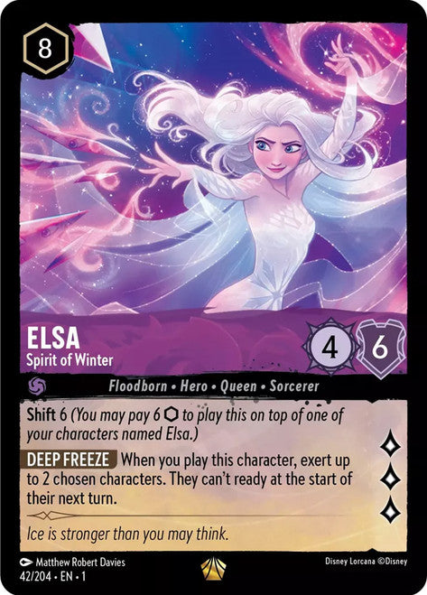 Carta Elsa - Spirit of Winter,Set The First Chapter, Número de Tarjeta 42 , Color Amethyst, Rarity Legendary