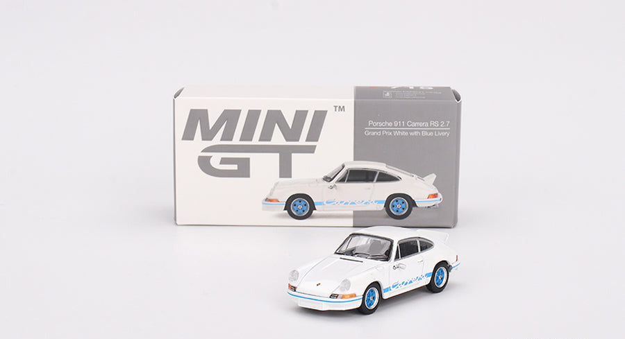 Mini GT - Porsche 911 Carrera RS 2.7 Grand Prix White with Blue Livery 1/64