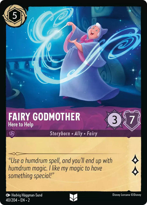 Carta Fairy Godmother - Here to Help,Set Rise of the Floodborn , Número de Tarjeta 40 , Color Amethyst, Rarity Uncommon