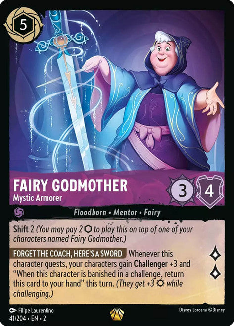 Carta Fairy Godmother - Mystic Armorer,Set Rise of the Floodborn , Número de Tarjeta 41 , Color Amethyst, Rarity Legendary