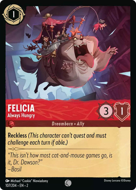 Carta Felicia - Always Hungry,Set Rise of the Floodborn , Número de Tarjeta 107 , Color Ruby, Rarity Common