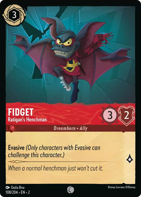 Carta Fidget - Ratigan's Henchman,Set Rise of the Floodborn , Número de Tarjeta 108 , Color Ruby, Rarity Common