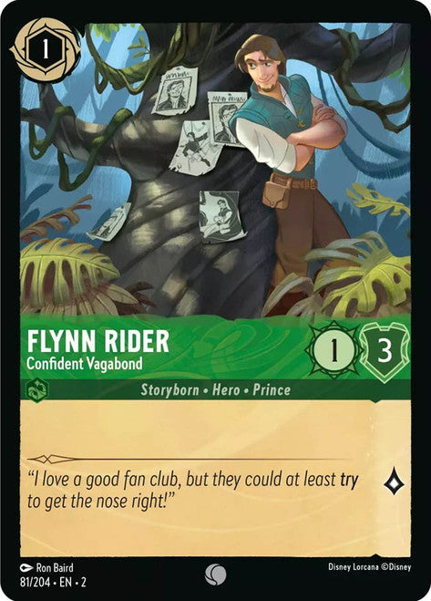 Carta Flynn Rider - Confident Vagabond,Set Rise of the Floodborn , Número de Tarjeta 81 , Color Emerald, Rarity Common
