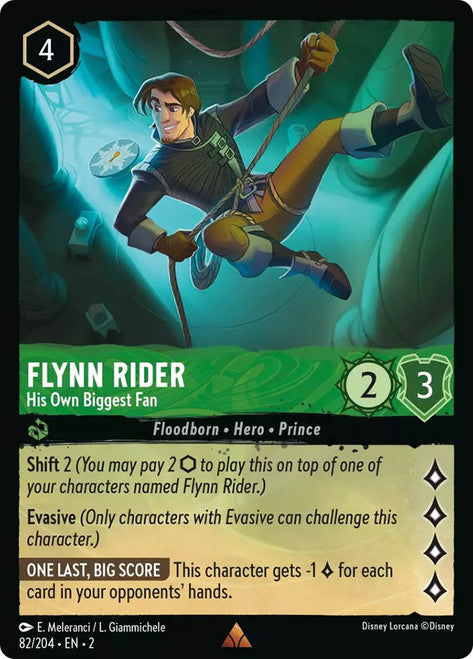 Carta Flynn Rider - His Own Biggest Fan,Set Rise of the Floodborn , Número de Tarjeta 82 , Color Emerald, Rarity Rare