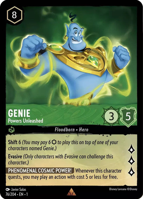 Carta Genie - Powers Unleashed,Set The First Chapter, Número de Tarjeta 76 , Color Emerald, Rarity Rare