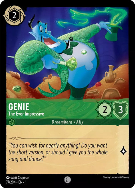 Carta Genie - The Ever Impressive,Set The First Chapter, Número de Tarjeta 77 , Color Emerald, Rarity Common