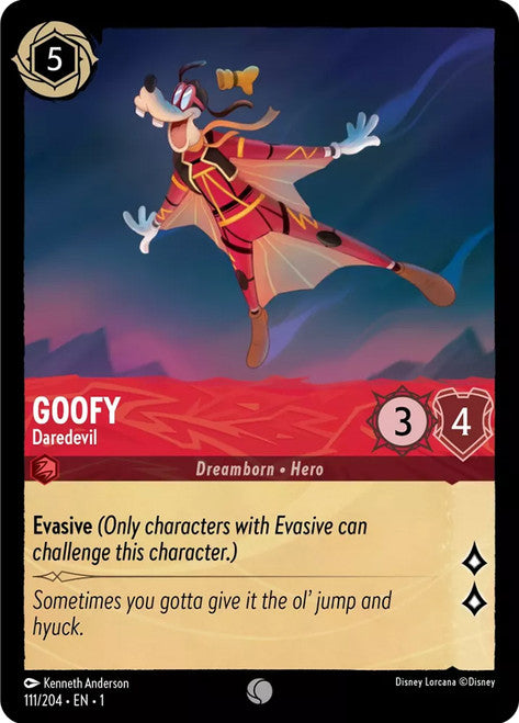 Carta Goofy - Daredevil,Set The First Chapter, Número de Tarjeta 111 , Color Ruby, Rarity Common