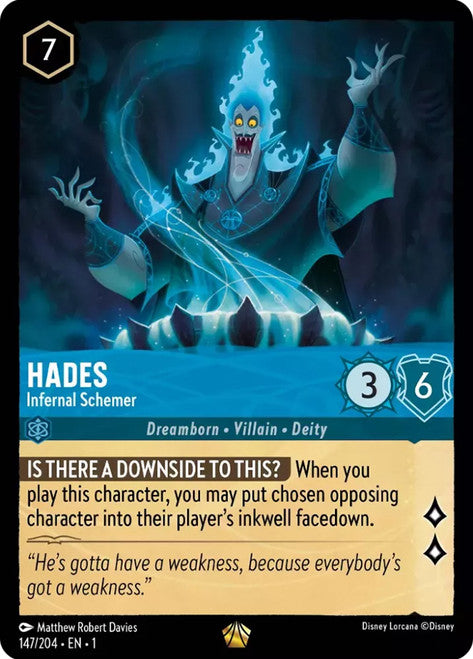 Carta Hades - Infernal Schemer,Set The First Chapter, Número de Tarjeta 147 , Color Sapphire, Rarity Legendary