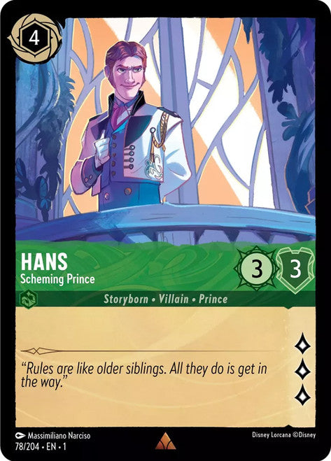 Carta Hans - Scheming Prince,Set The First Chapter, Número de Tarjeta 78 , Color Emerald, Rarity Rare