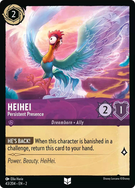 Carta HeiHei - Persistent Presence,Set Rise of the Floodborn , Número de Tarjeta 43 , Color Amethyst, Rarity Uncommon