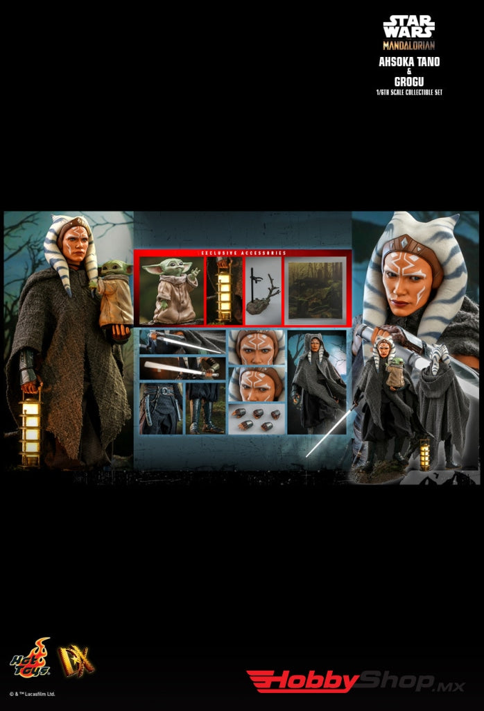 Hot Toys Dx Series - Star Wars The Mandalorian Ahsoka Tano Y Grogu Baby Yoda Escala 1/6 En