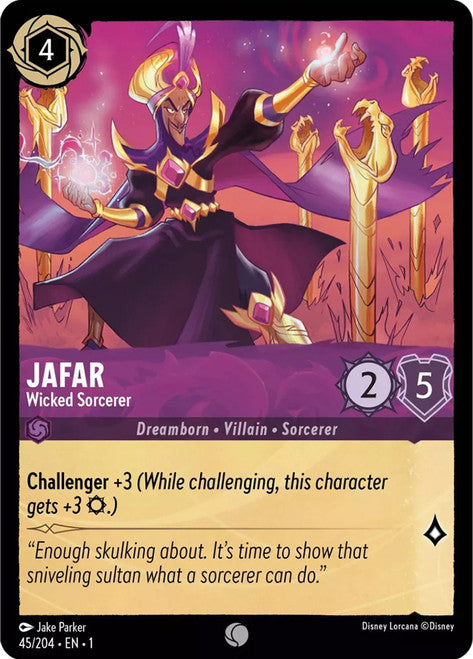 Carta Jafar - Wicked Sorcerer,Set The First Chapter, Número de Tarjeta 45 , Color Amethyst, Rarity Common