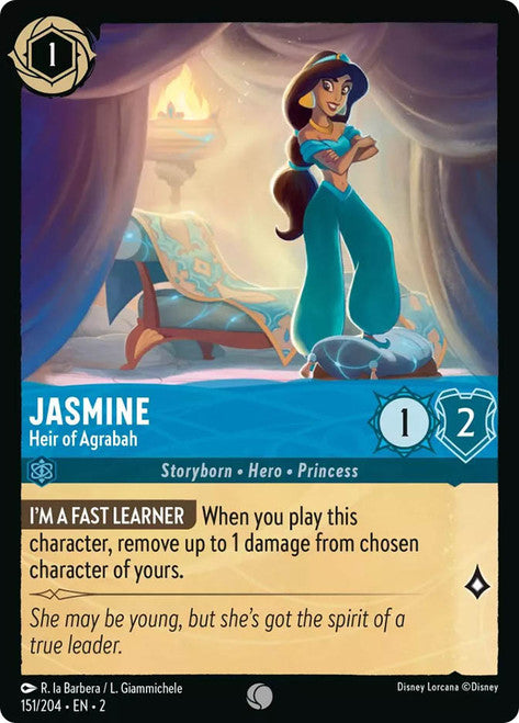 Carta Jasmine - Heir of Agrabah,Set Rise of the Floodborn , Número de Tarjeta 151 , Color Sapphire, Rarity Common