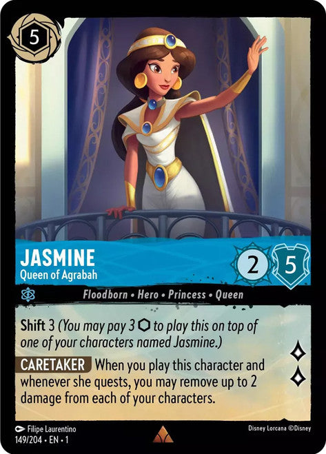 Carta Jasmine - Queen of Agrabah,Set The First Chapter, Número de Tarjeta 149 , Color Sapphire, Rarity Rare